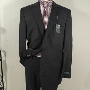 Pronto Uomo Platinum Men's Sport Coat Blazer Two Button Striped BLK Wool‎ 46XL